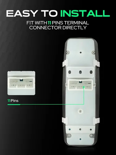 Vista 4 de YHTAUTO Master - Interruptor de ventana eléctrica de repuesto para Jeep Grand Cherokee 2014-2016, Dodge Durango 2014-2015, 11 pines, sin espejos