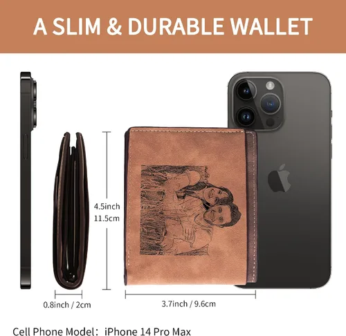 Vista 3 de Easycosy Cartera con fotos personalizada para hombres, regalo personalizado con imagen grabada y nombre para novio, marido, papá, padrinos de boda