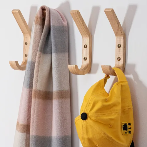 Vista 2 de Ganchos de madera montados en la pared, ganchos vintage de una sola pared, organizador resistente para colgar toallas y sombreros, paquete de 4