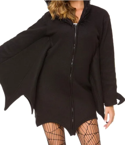 Vista 6 de Halfjuly Disfraz de Halloween para mujer murciélago acogedor animal negro adulto cosplay vestido con cremallera de vampiro