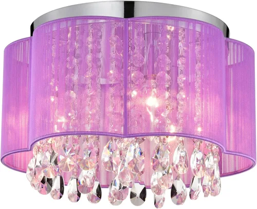 Vista 10 de Lámpara de techo de cristal morado, montaje semiempotrado E12 de 3 luces, pantalla de cadena de algodón hecha a mano, elegante y moderna lámpara