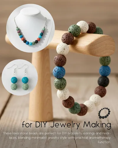 Vista 4 de sunyik Semi Precious Stone Loose Bead para fabricación de joyas 2mm Hole, Round Lava Beads for Jewelry Making, Macrame Project, DIY Crafts