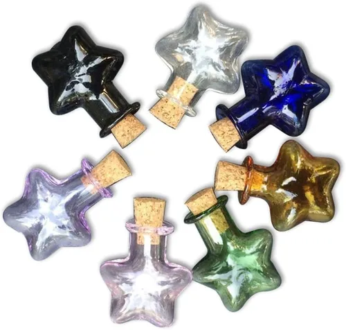 Vista 2 de Mini botellas de corcho de vidrio de color diminuto, frasco de estrella de cinco puntas, colgantes para bricolaje, manualidades, proyectos