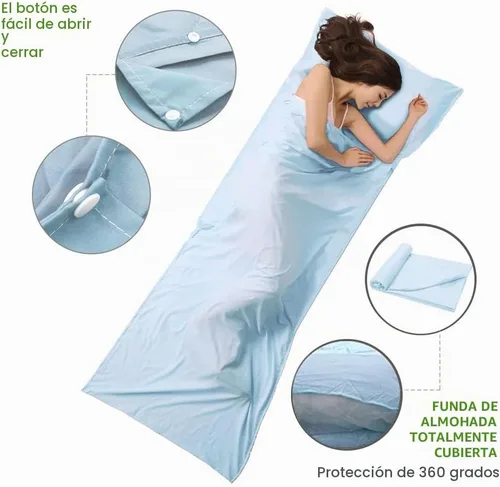 Vista 3 de Bolsa de dormir para viajes y campamento, ligera, compacta y portátil, ideal para viajes, hostales y campamentos Azul