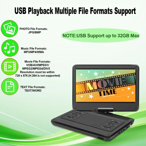 Vista 5 de Combo de reproductor de TV/DVD portátil de 16.5 pulgadas con pantalla giratoria HD de 14 pulgadas y sintonizador digital, entrada HDMI, batería