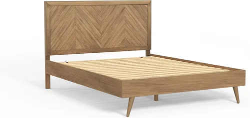 Vista 3 de eLuxurySupply Base de cama Queen con cabecero, cama de plataforma de madera de mango, diseño resistente de perfil bajo, cabecero ajustable