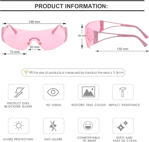 Vista 4 de Gafas de sol Y2K para mujeres y hombres, lentes de sol degradados sin montura con pierna de metal a la moda, escudo envolvente