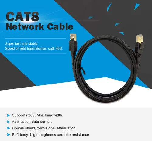 Vista 2 de Cable Ethernet Cat8, 3 pies de velocidad de cena 26 AWG 40 Gbps, 2000 Mhz con conector RJ45 chapado en oro, red LAN Cat8, cable SSTP UV