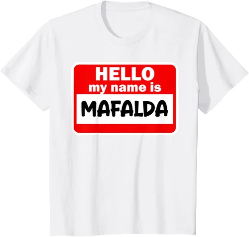 Vista 17 de Mafalda Hello Hi My Name Is Camiseta con nombre en camiseta personalizada, Negro