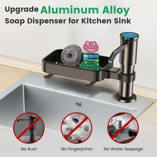 Vista 2 de Dispensador de jabón para fregadero de cocina, bomba dispensadora de jabón de aleación de aluminio con soporte, kit de tubo de extensión de 40