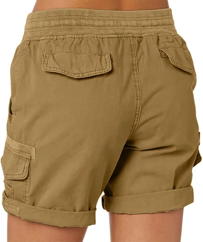 Vista 3 de Knee Length Athletic Shorts Women Bermuda Casual Sports Shorts for Women Trousers Drawstring Linen Loose with Pockets Khaki