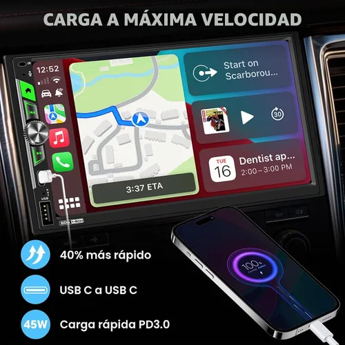 Vista 5 de Estéreo de pantalla táctil doble DIN de 7 ": radio de coche inalámbrica CarPlay Android Auto