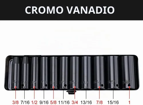 Vista 2 de AEROPRO TOOLS - Juego de llaves de vaso de impacto profundo de 1/2", 11 piezas 6 puntos, tamaños de 3/8 a 1 pulgada, acero Cr-V. Juego de enchufes
