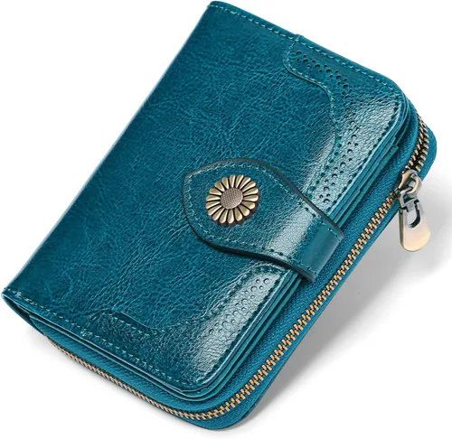 Vista 12 de SENDEFN Carteras pequeñas para mujer, con bloqueo RFID, de cuero, plegable, tarjetero con ventana de identificación