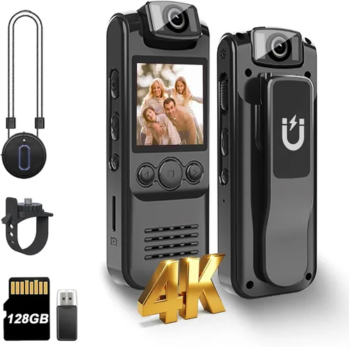 Vista 8 de Cámara corporal 4K con grabación de audio y video, mini cámara portátil de 64 GB con cordón magnético, cámara desgastada por el cuerpo para viajes
