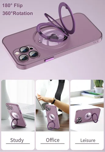 Vista 6 de Funda para iPhone 12, compatible con MagSafe, con protector de lente de cámara y kiskstnad ligera y translúcida mate, borde suave, a prueba