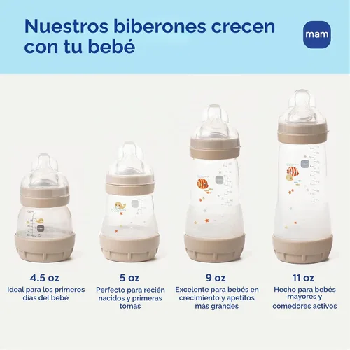 Vista 7 de MAM Biberón ventilado Easy Start Anti-Colic+ de 9 onzas, más de 2 meses, 2 Algodón