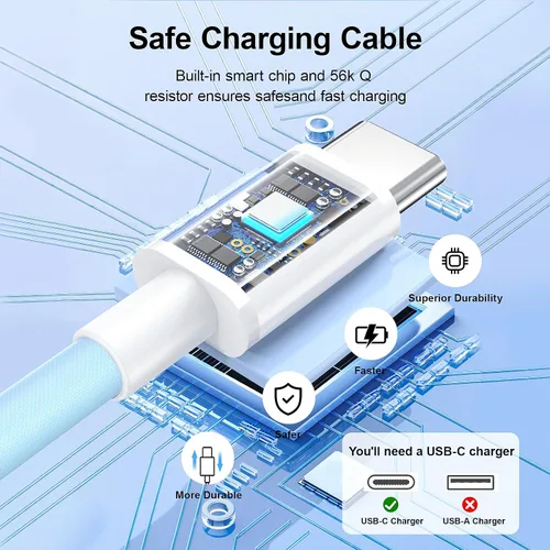 Vista 3 de Paquete de 2 cables de carga USB C a USB C de 6 pies para iPhone 15, cable USB C de 60 W, cable de carga rápida USBC tipo C compatible