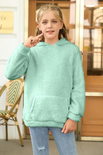 Vista 3 de Haloumoning Sudadera con capucha de forro polar mullido para niñas de 4 a 15 años