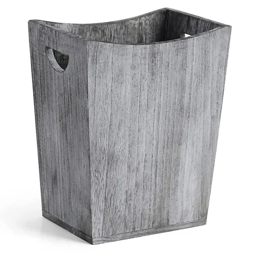 Vista 8 de ETELI Cesta de basura de madera pequeña para oficina, papelera rectangular decorativa con 2 asas para baño, dormitorio, cocina, hotel (marrón)