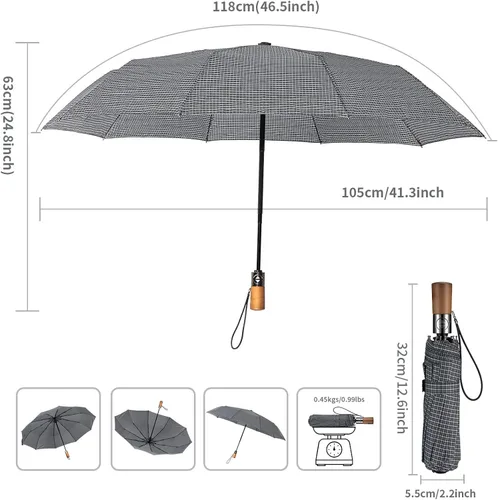 Vista 3 de HOMILOOP Sombrilla de viaje de negocios 10 costillas sombrilla plegable compacta con material resistente al viento apertura automática compatible