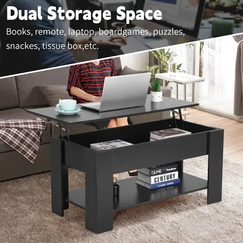 Vista 6 de Mesa de centro elevable con compartimento oculto y almacenamiento, mesas de centro elevables de madera moderna para sala de estar y sala