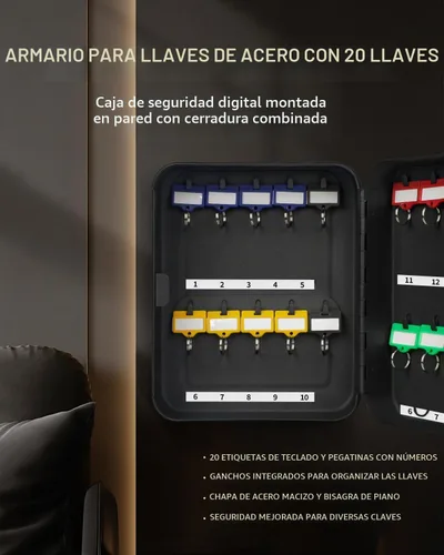 Vista 4 de Uniclife Gabinete de llave de acero de 20 llaves, caja de llaves con Negro