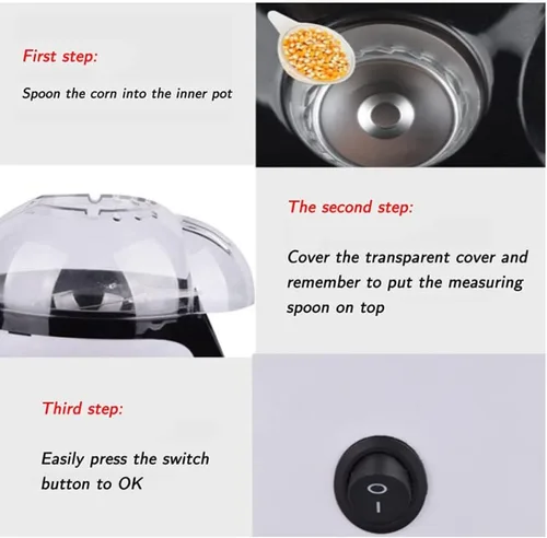 Vista 6 de Popcorn Poppers Mini Home Popcorn Maker Cocina Pequeños Electrodomésticos 1200W Para El Hogar Bar Café Karaoke Room