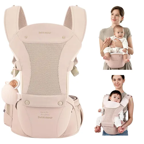 Vista 11 de Portabebés Bebamour con asiento de cadera, malla transpirable para todas las posiciones en el asiento de cadera y portabebés de 0 a 36 meses