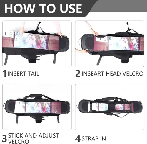 Vista 7 de YR Funda ajustable para snowboard con correas para el hombro, funda de protección de snowboard suave con encuadernación abierta, bolsa de snowboard