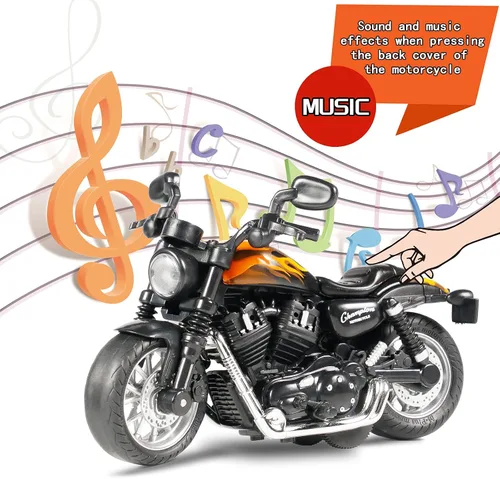 Vista 3 de Motocicleta de juguete fundida a presión, motocicleta con sonidos y luces 1:14 accionados por fricción para niños, juguetes de motocicleta, regalo