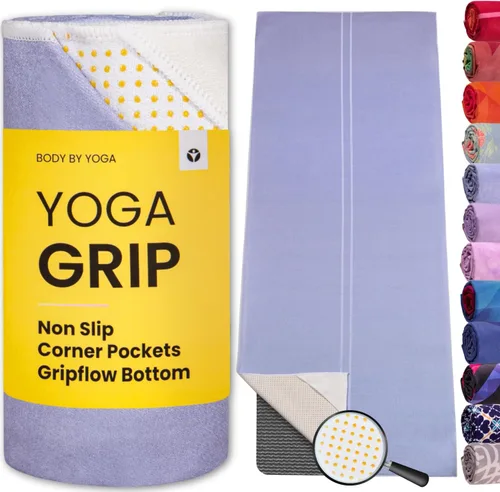 Vista 12 de Toalla de yoga con agarre de yoga, toalla antideslizante para esterilla de yoga caliente con bolsillos en las esquinas, agarre antideslizante