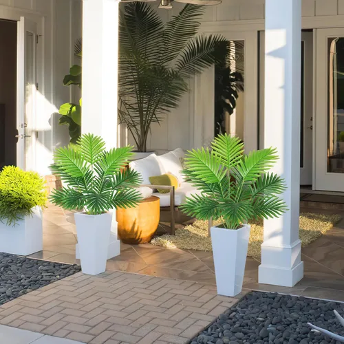 Vista 6 de Juego de 2 plantas artificiales de palma areca en macetas Planta de palma areca