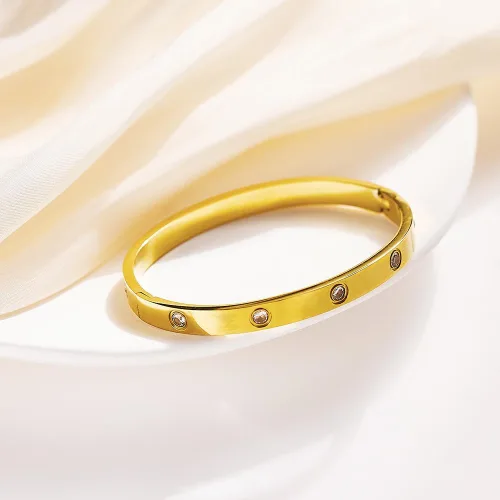 Vista 8 de Pulseras de oro para mujer - 4 piezas/3 piezas, juego de pulseras de tenis de 18K de oro chapado, elegantes pulseras de oro no manchadas de acero