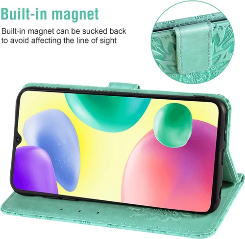 Vista 3 de Asuwish Funda de teléfono para Xiaomi Redmi 10A/9C Wallet Cases con protector de pantalla de vidrio templado, funda delgada con tapa abatible