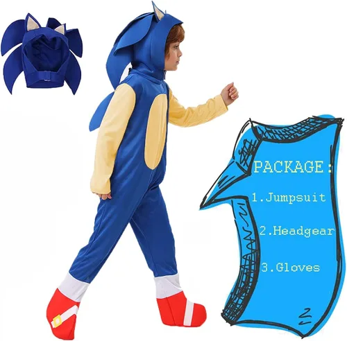 Vista 2 de Halloween Kids Deluxe Hedgehog Costume Cosplay Cartoon Suit Onesie Outfit Pretend Play Dress Up Unisex