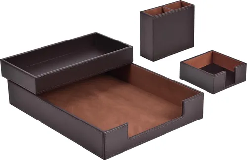 Vista 8 de Paquete de 4 suministros de oficina/organizador de escritorio de cuero para bandeja de papel para cartas, soporte para notas adhesivas, taza