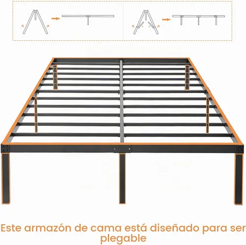 Vista 8 de VECELO - Marco de cama de plataforma de metal de 14 pulgadas, láminas de acero resistentes/Base de colchón de fácil montaje/No necesita somier