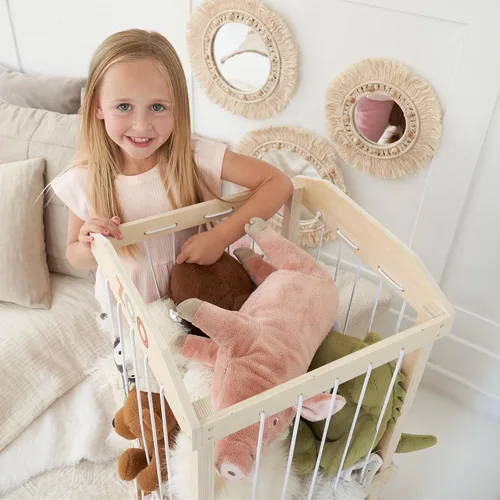 Vista 7 de Almacenamiento de animales de peluche de madera para niños – Gran organizador y soporte de almacenamiento de juguetes para la sala