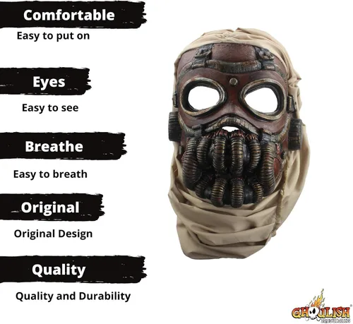 Vista 3 de Ghoulish Productions Desert Rider Máscara de gas rusa Máscara de gas y Línea Steampunk Máscara para adultos Máscara de látex de talla única