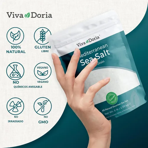 Vista 3 de Viva Doria Sal marina mediterránea, grano fino, 5 lb