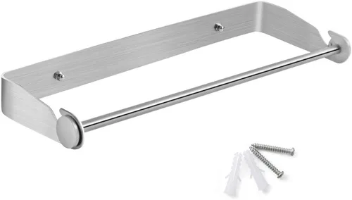 Vista 8 de PHUNAYA Soporte de pared para toallas de papel para debajo del gabinete, para cocina del hogar, acero inoxidable para rollos grandes, color negro
