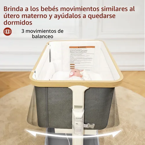Vista 2 de VaVaSoo Cuna Eléctrica con Balancín para Bebé, Cuna Automática al Lado de la Cama que se Balancea Sola, 3 Movimientos, Rodamiento Automático, Cuna