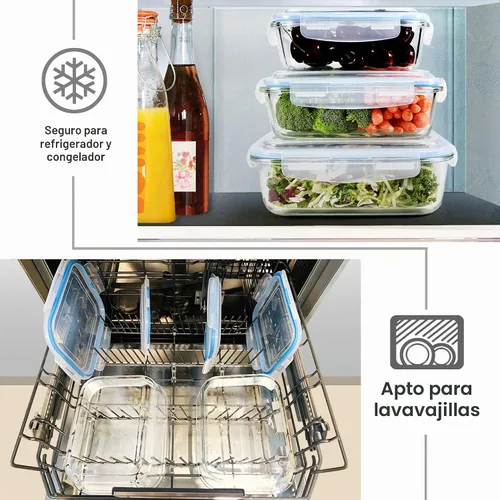 Vista 3 de Juego de recipientes de vidrio para almacenamiento de alimentos, recipientes de gran tamaño con tapas, tapas de bloqueo sin BPA, recipientes