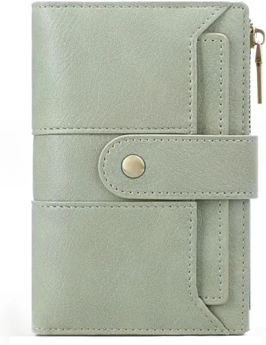 Vista 10 de SENDEFN Cartera pequeña de cuero para mujer, con bloqueo RFID, tarjetero con doble cremallera, monedero plegable