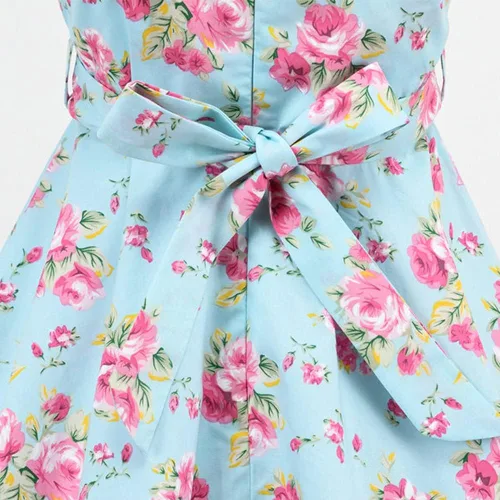 Vista 4 de Vestido de noche para niñas, estilo vintage de los años 50, con estampado de lunares, floral, rockabilly para fiesta de graduación, vestido de té