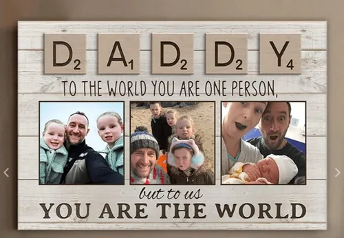 Vista 2 de Poster personalizado para el Día del Padre en lienzo para papá, póster de papá, arte de pared de foto familiar personalizada, regalo de cumpleaños