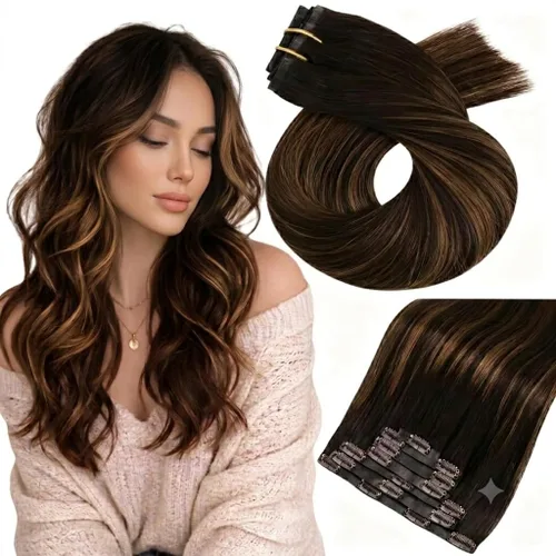 Vista 22 de Moresoo Genius - Extensiones de cabello humano real con clip, color negro azabache, invisibles, sin costuras, de trama de piel sintética