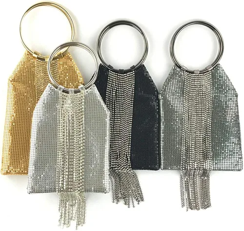 Vista 7 de Bolso de mano con borlas de cristal con asa de muñeca para cóctel fiesta boda noche