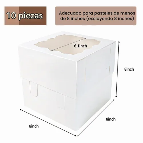 Vista 2 de Moretoes 10 cajas para pasteles de 8x8x8 pulgadas con ventana, cajas blancas para postres de panadería, Cajas Pasteles para pastel, Día de San